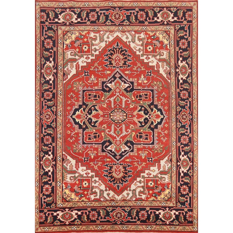 Hand Knotted Oriental 100% Wool Carpet Traditional Medallion Red Heriz (serapi) Area Rug - 10' 4'' X 7' 9''