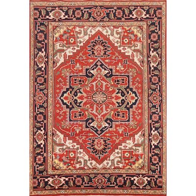 Hand Knotted Oriental 100% Wool Carpet Traditional Medallion Red Heriz (serapi) Area Rug - 10' 4'' X 7' 9''