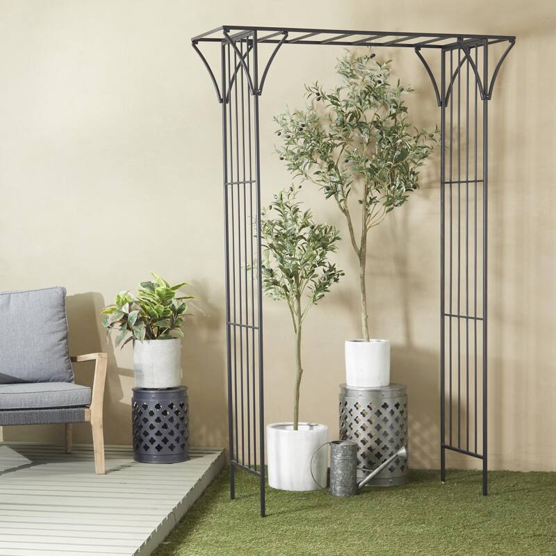 White or Black Metal Contemporary Garden Arbor with Lattice Work Sides - Black