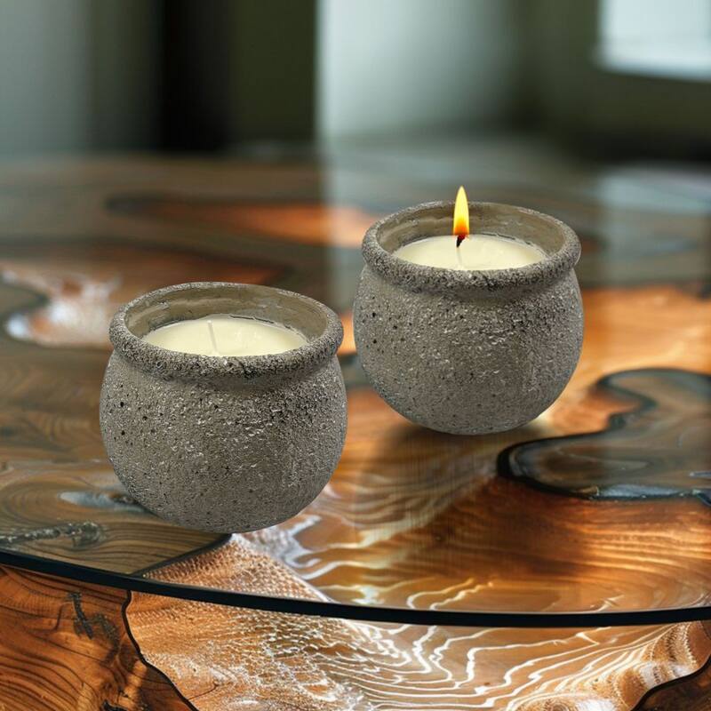 Gray Earthy Rough Surface Ceramic Candle Jars Set of Two 16oz