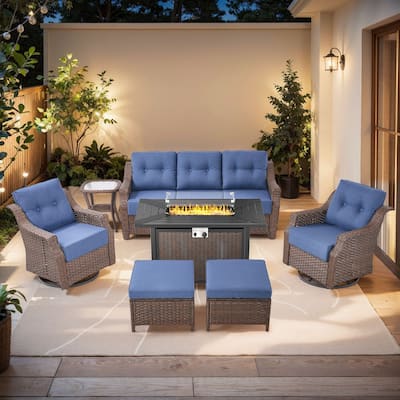 Pocassy Patio Furniture Set with Propane Gas Fire Pit Table
