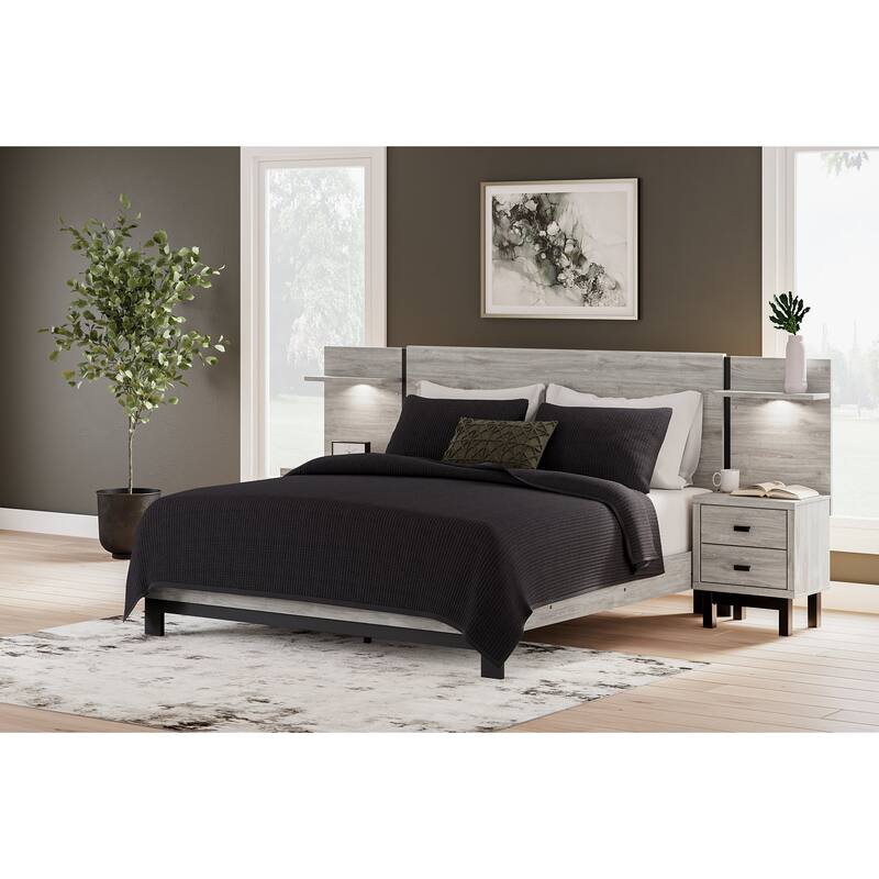 Signature Design by Ashley Vessalli Gray/Black Panel Bed with Extensions - King