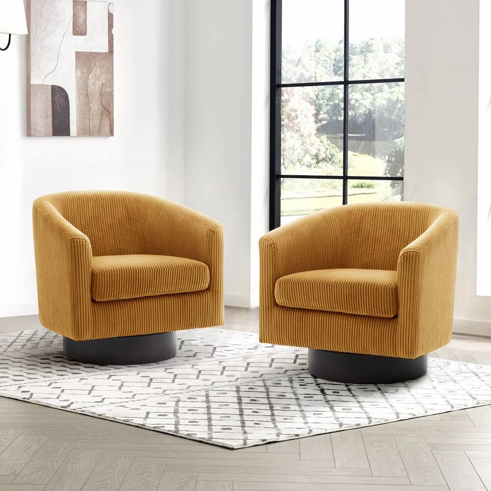 Corduroy Upholstered Swivel Barrel Chair (Set of 2)