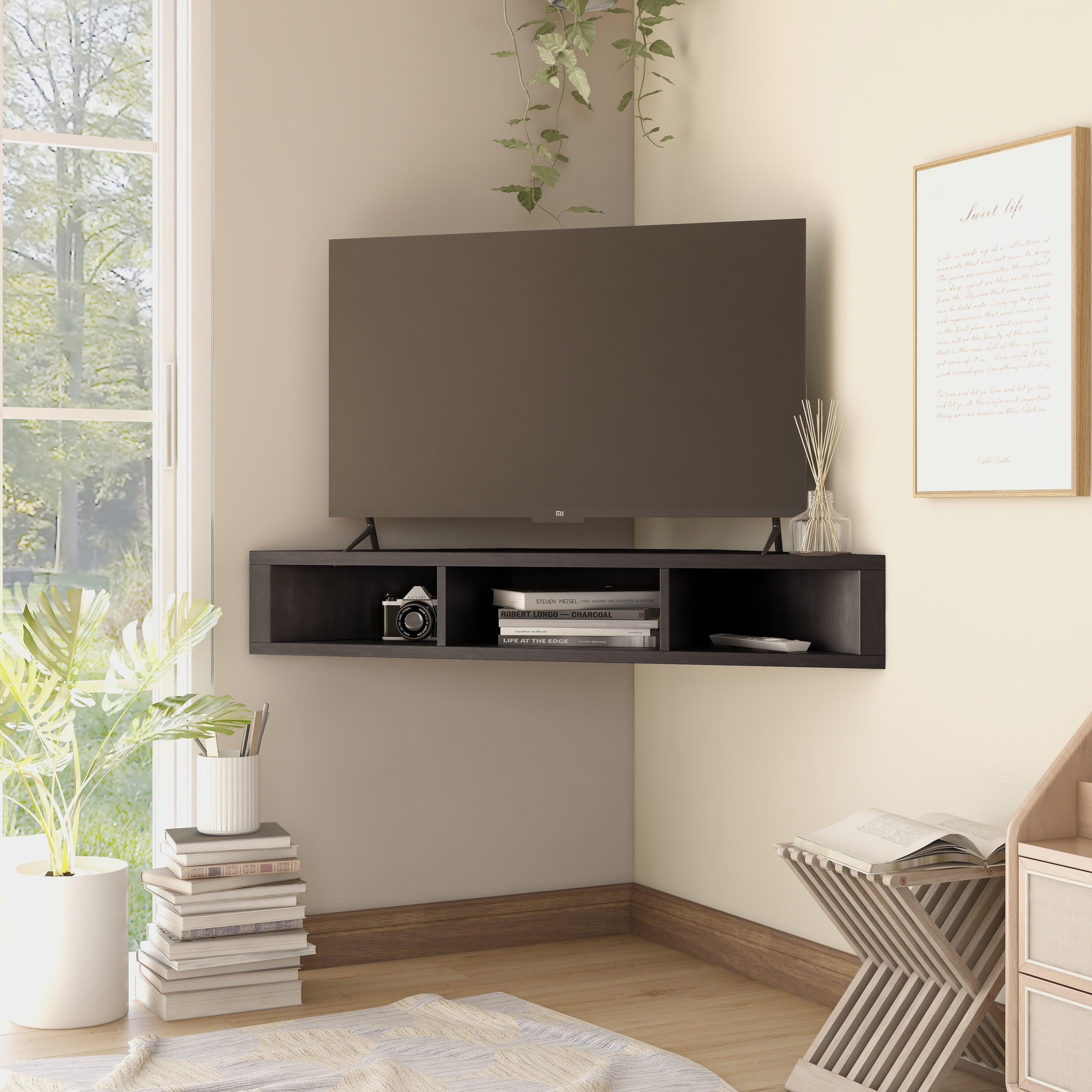 Sukhumi Transitional 3-Shelf Wall-mounted Corner TV Console by Furniture of - On Sale - Bed Bath & Beyond - 28562223