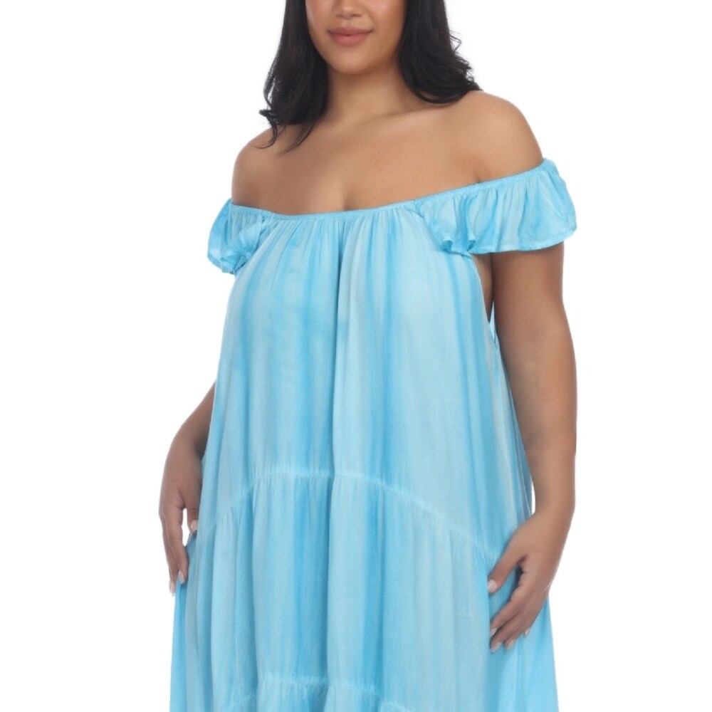 raviya off the shoulder dress Raviya Women's Black Tie Dye Off The Shoulder Swim Cover Up Maxi Dress Size M