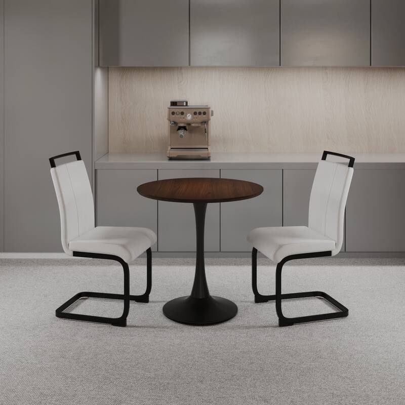 Modern 3-Piece Dining Set with MDF Round Table & 2 PU High Back C-shaped Tube Chairs