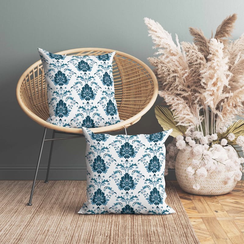 Ornate Opulence Indoor/Outdoor Reversible Throw Pillow Turquoise and Pink