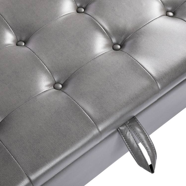 35-Inch Air Leather Tufted Upholstered Lift-Top Ottoman Bench, Large Square Storage Coffee Table for Living Room