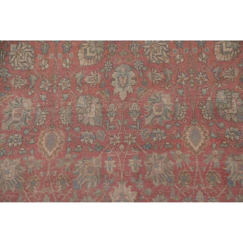 Pink Distressed Tabriz Persian Antique Rug Hand-knotted Wool Carpet - 9'5" x 12'3"