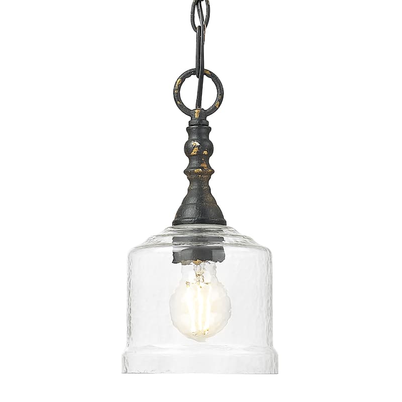Golden Lighting Keating 1-light Pendant in Antique Black Iron and Hammered Water Glass - Gold