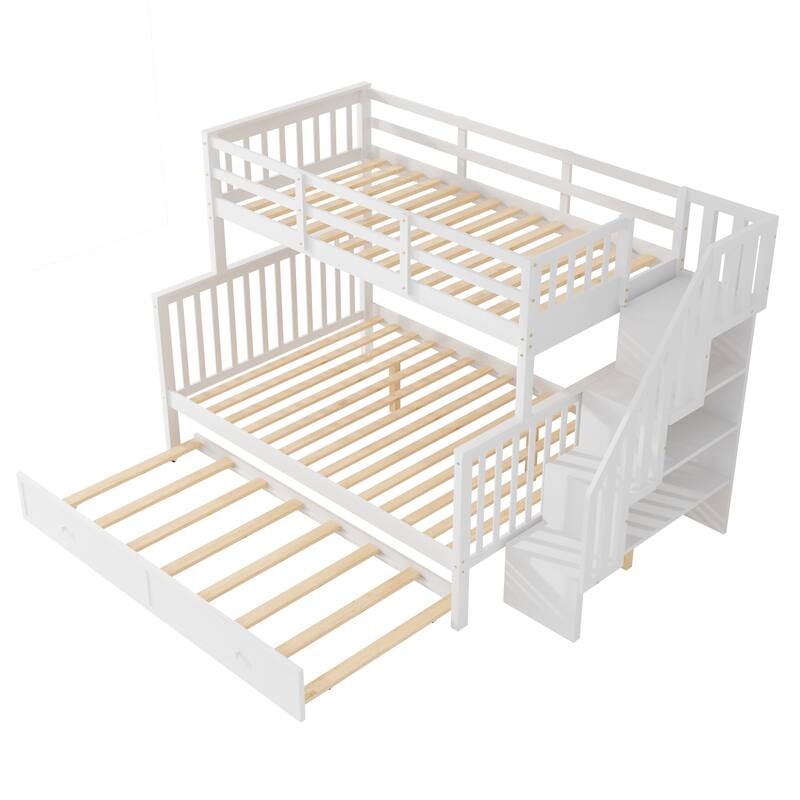 Twin-Over-Full Bunk Bed with Twin size Trundle,Storage and Guard Rail