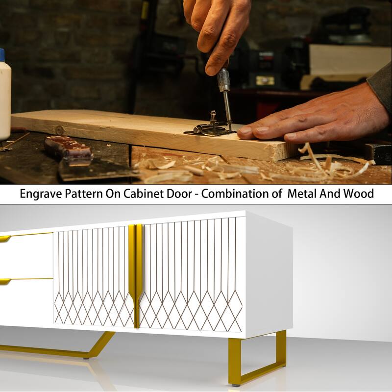 TV Stand for TVs Up to 75 Inches, Large Wooden Media Console Table, Entertainment Center with Carved Doors & 2 Drawers