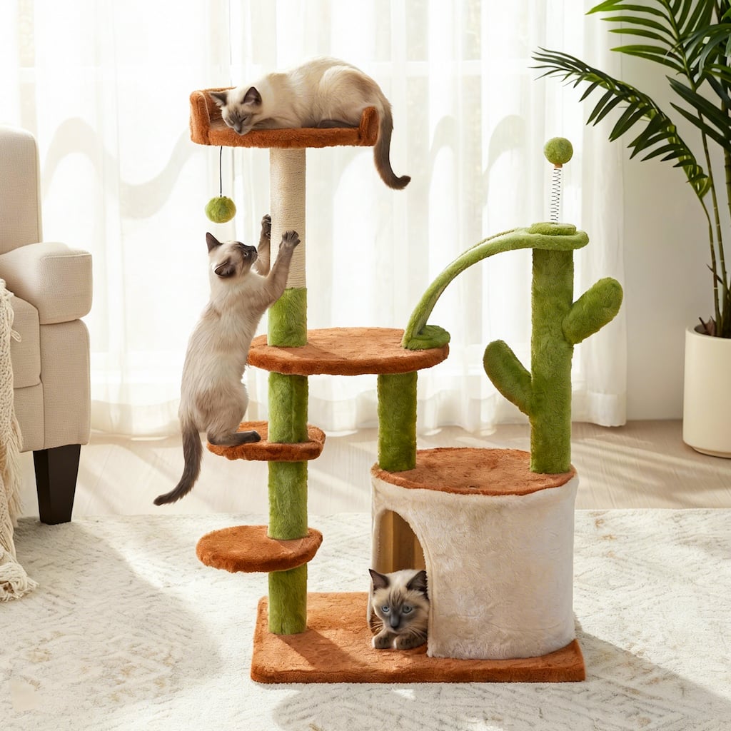 Cactus Cat Tree, Multi-Level Cat Tower with Scratching Posts, 36.6" - N/A