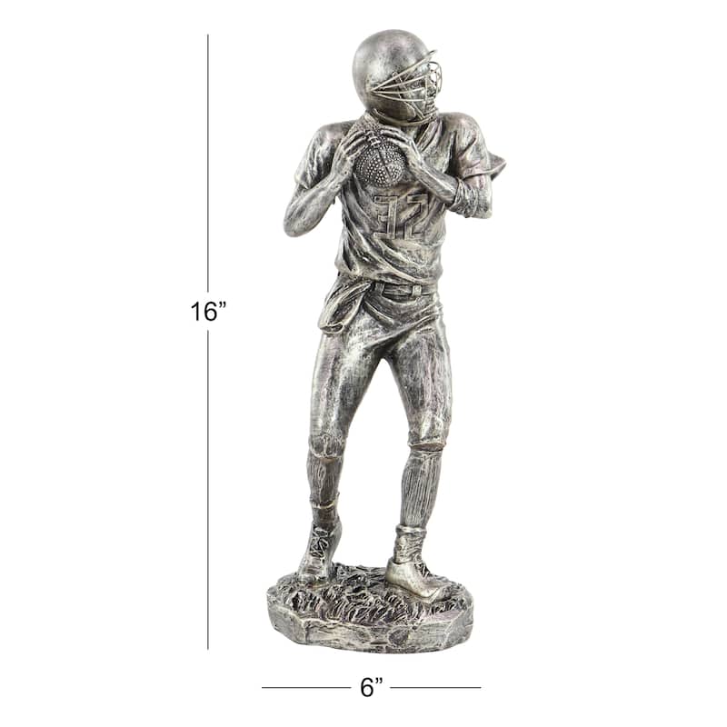Silver Polystone Football Player Decorative Sculpture
