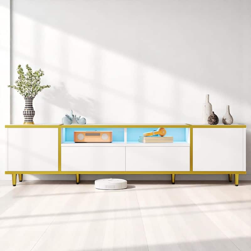 70.9" TV Stand with LED Lights,Drawers, Cabinets & Open Shelves,Entertainment Console Center for TVs up to 75",storage cabinets