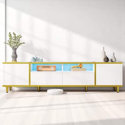 70.9" TV Stand with LED Lights,Drawers, Cabinets & Open Shelves,Entertainment Console Center for TVs up to 75",storage cabinets
