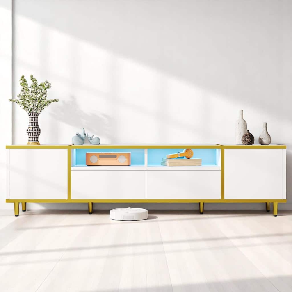 70.9" TV Stand with LED Lights,Drawers, Cabinets & Open Shelves,Entertainment Console Center for TVs up to 75",storage cabinets