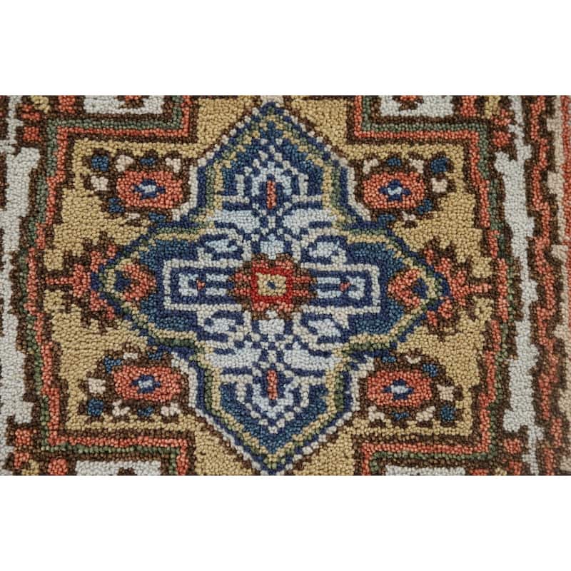 Geometric Blue Heriz Serapi Indian Accent Rug Hand-Knotted Wool Carpet - 2'0" x 3'0"