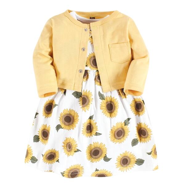 slide 1 of 1, Hudson Baby Toddler Girl Cotton Dress and Cardigan Set, Sunflower 2T - Sunflower