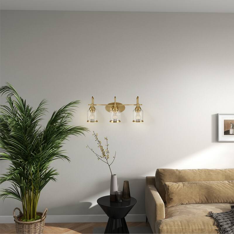 Livex Brushed Gold Triple Vanity Light with Clear Glass