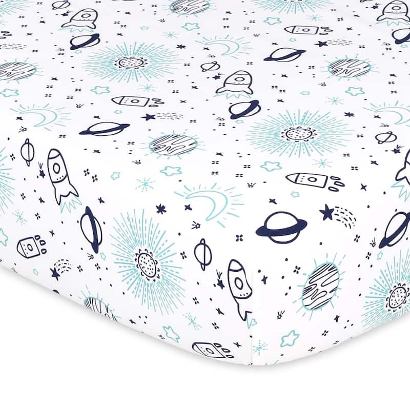 The Peanutshell Space Fitted Crib Sheet 4 Pack Set