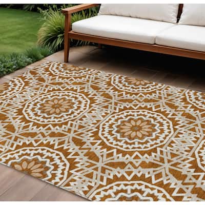 HomeRoots Floral Medallion Transitional Rectangle Outdoor Rug