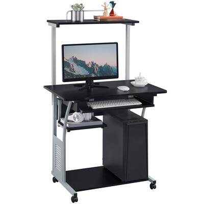 3 Tier Computer Desk with Printer Shelf and Keyboard Tray, Home Office Desk Computer Workstation Rolling Study PC Laptop Table