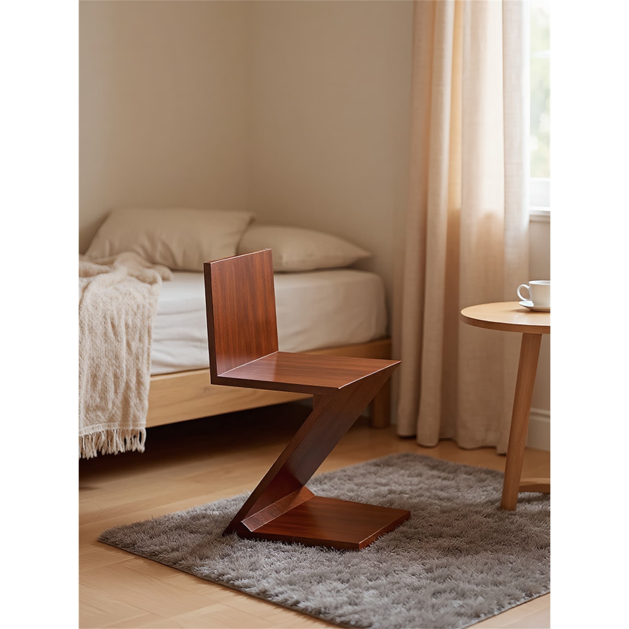 Z-Shaped Solid Wood Walnut Dining Chair