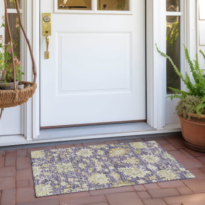 Machine Washable Indoor/ Outdoor Traditional Casual Chantille Rug