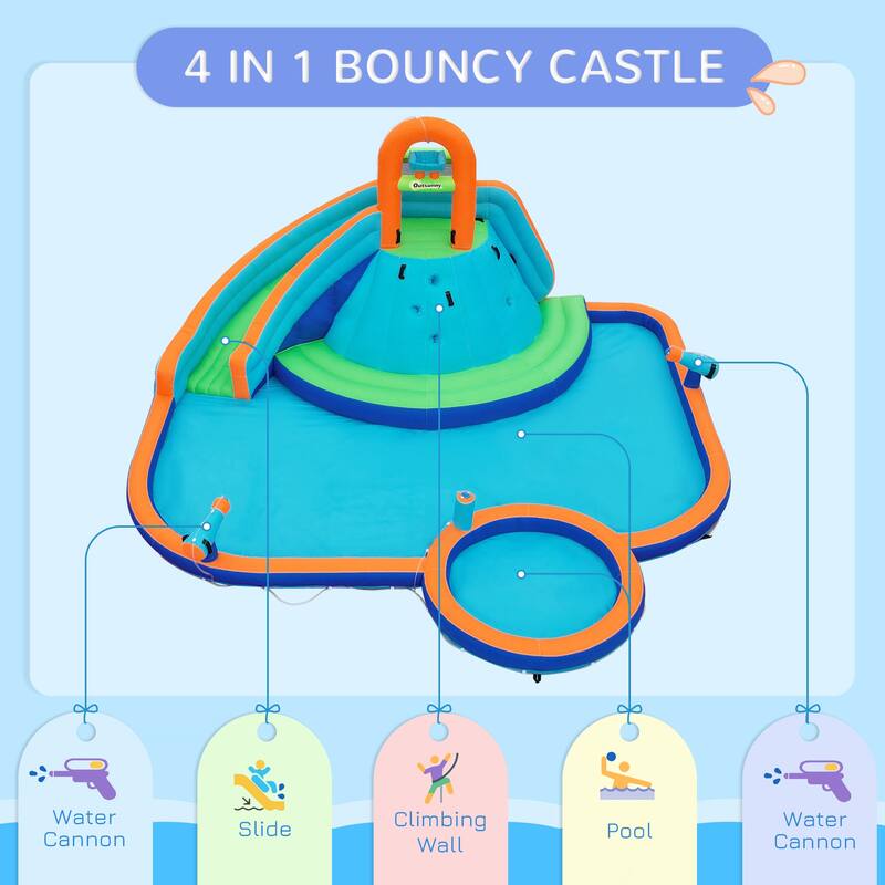 Inflatable Water Slide Bounce House with 2 Pools & Water Cannons, Kids Outdoor Water Park with Slide, Large Backyard Playset