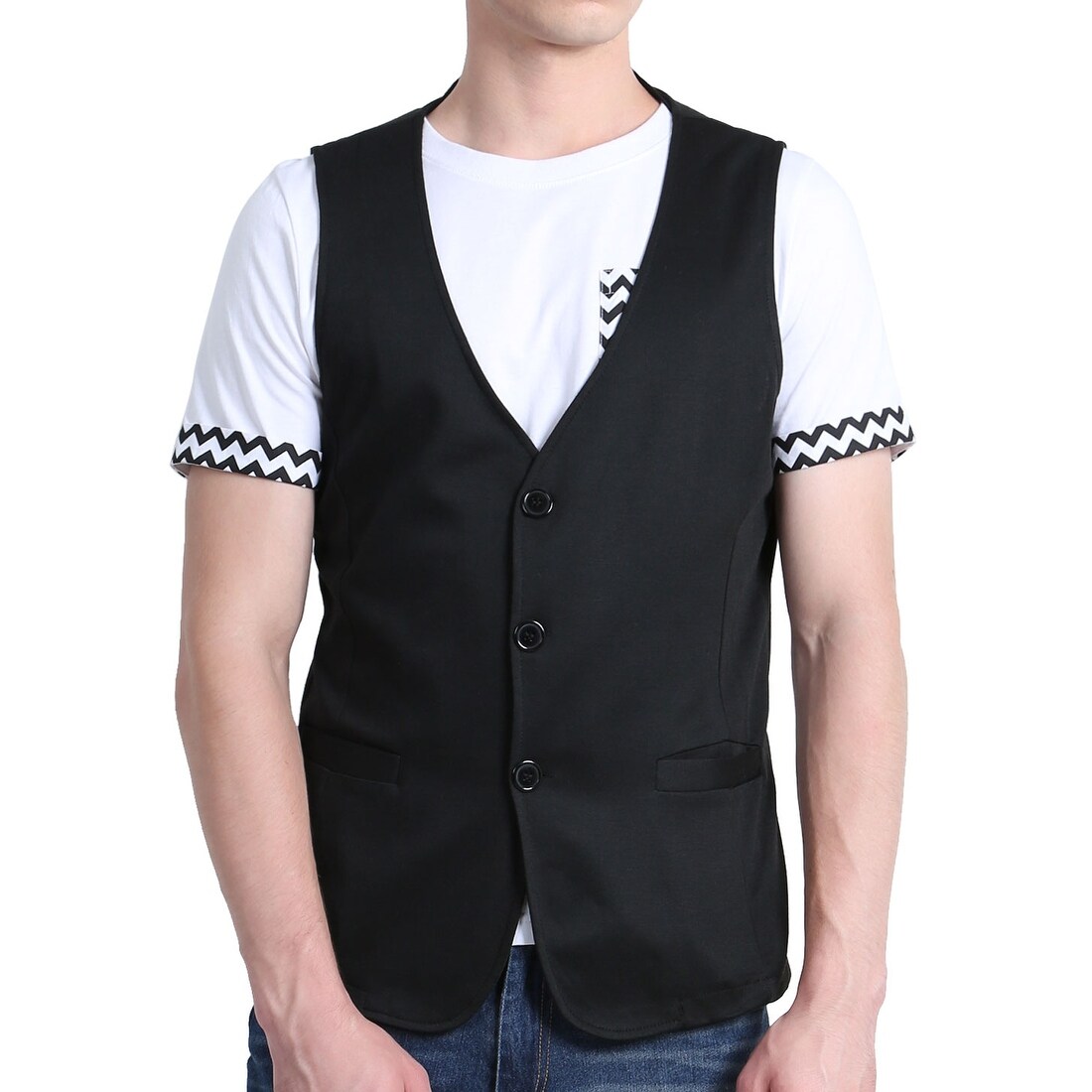 Shop Men Casual Black Business V Neck Waistcoat Button Up Suit