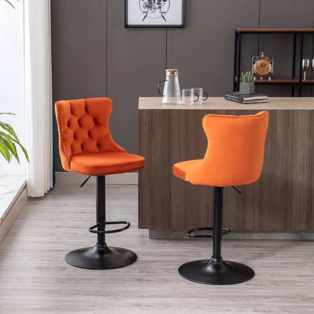 GDFStudio - Modern Upholstered Swivel Bar Stools with Tufted Backrest and Adjustable Height (Set of 2)