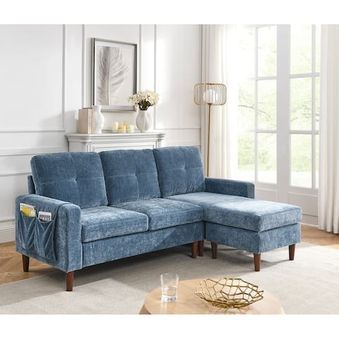 Convertible Sectional Sofa Chenille Couch, 3 Seats L-shape Sofa with Removable Cushions