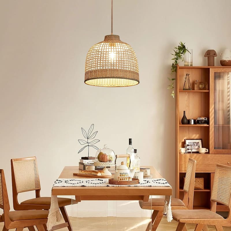 Farmhouse bedroom light beige pendant lights ‎rattan,metal chandelier light