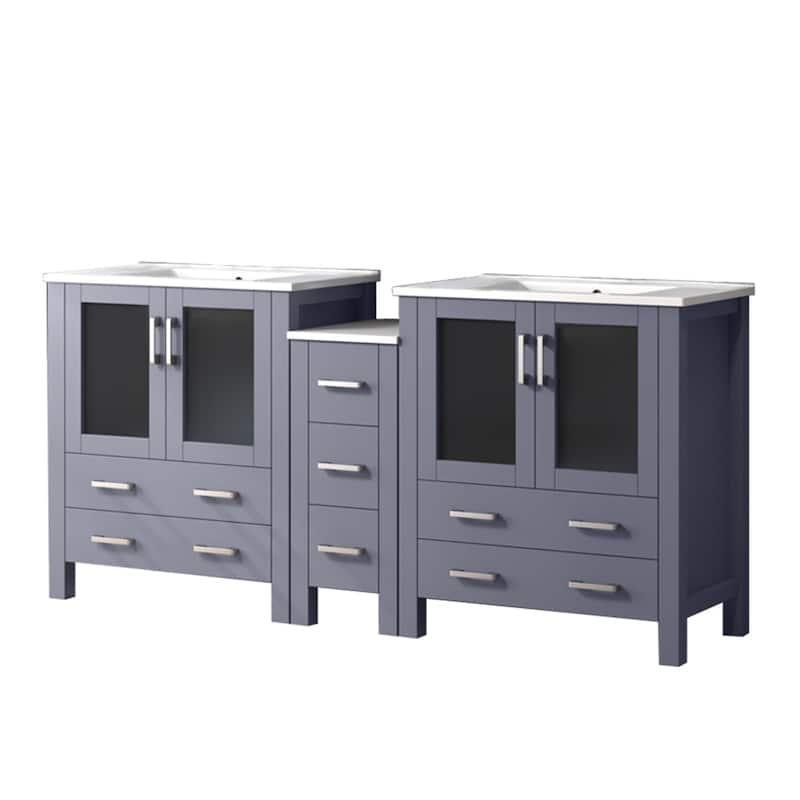 Volez Double Bath Vanity with Side Cabinet and White Ceramic Top