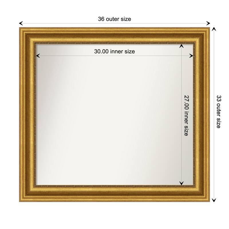 Parlor Gold Framed Non-Beveled Custom Wall Mirror, Bathroom Vanity Mirror - Outer Size: 35.75 x 32.75