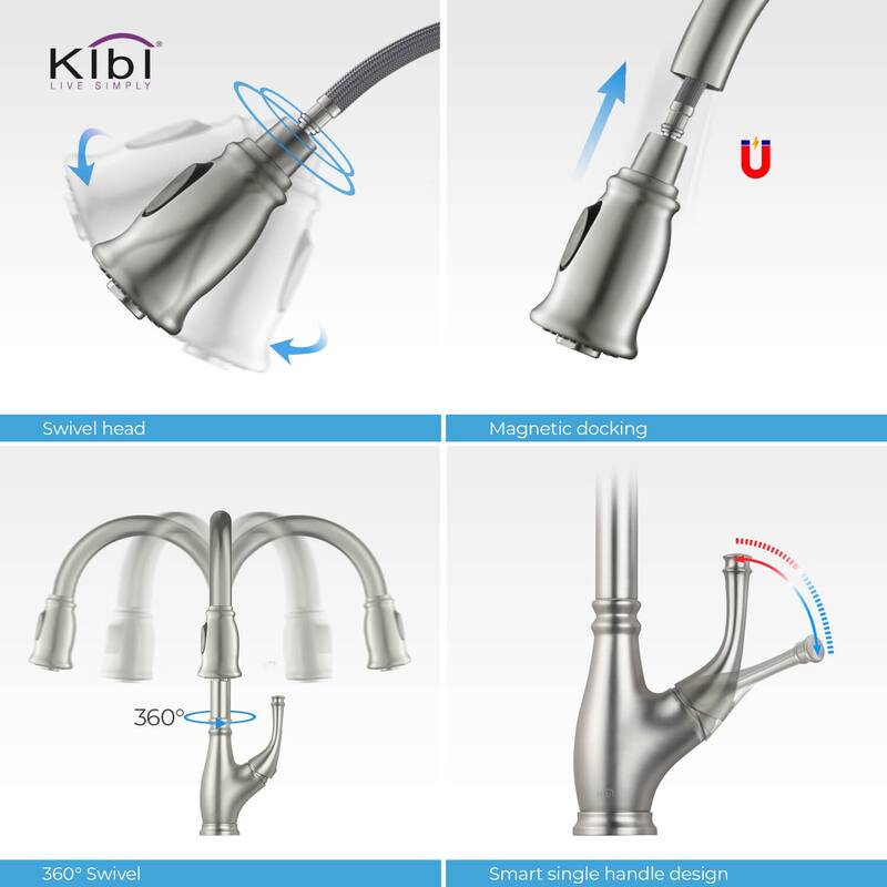 High Arc Pull Out Single Level Lead Free Brass Kitchen Faucet with Sprayer and Magnetic Docking