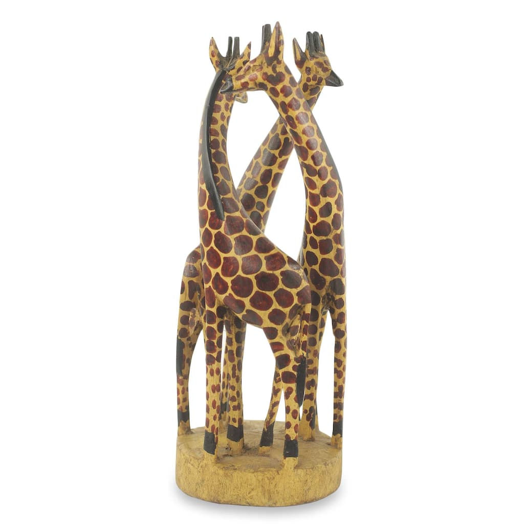 Handmade Giraffe Family Teakwood sculpture (Ghana) - 35 x 19 x 18