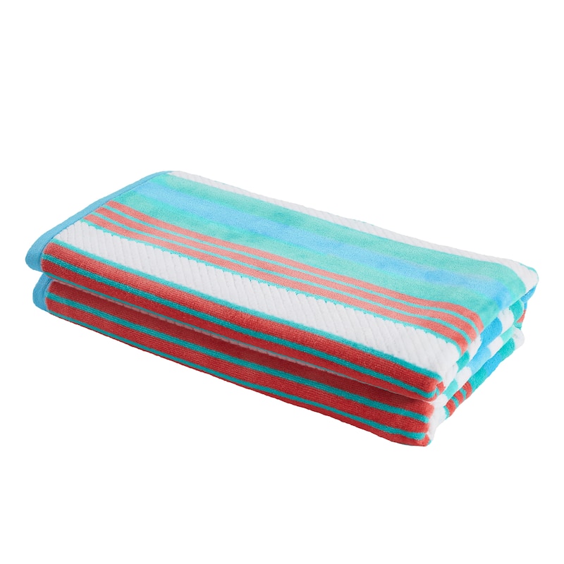 Superior 100% Cotton Rope Textured Oversized Beach Towel Set of 2 - 34 x 64 - Aqua