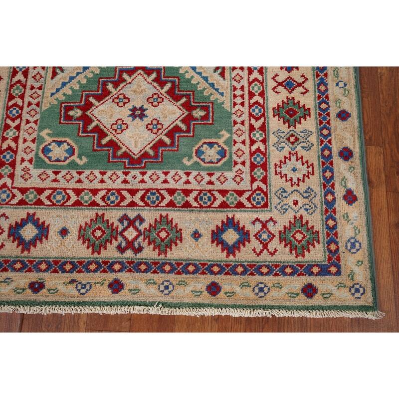 Kazak Oriental Accent Rug Handmade Green Wool Carpet - 3'3" x 4'8"