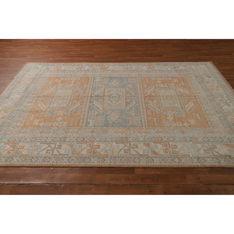Hand Knotted Oriental 100% Wool Carpet Transitional Tribal Oranges & Rust Oushak Area Rug - 8' 3'' X 5' 9''