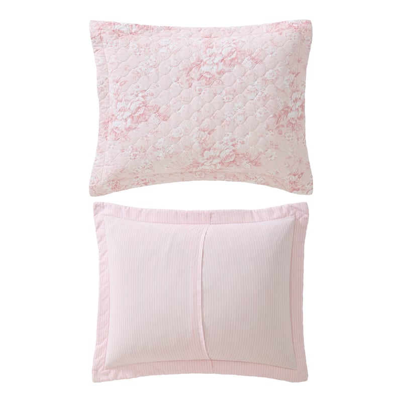 Laura Ashley Toile Delightful Cotton Reversible Pink Quilt Set