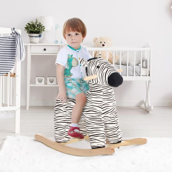 slide 2 of 9, Qaba Kids Rocking Horse, Zebra Shaped Ride on Horse with Realistic Sound Black