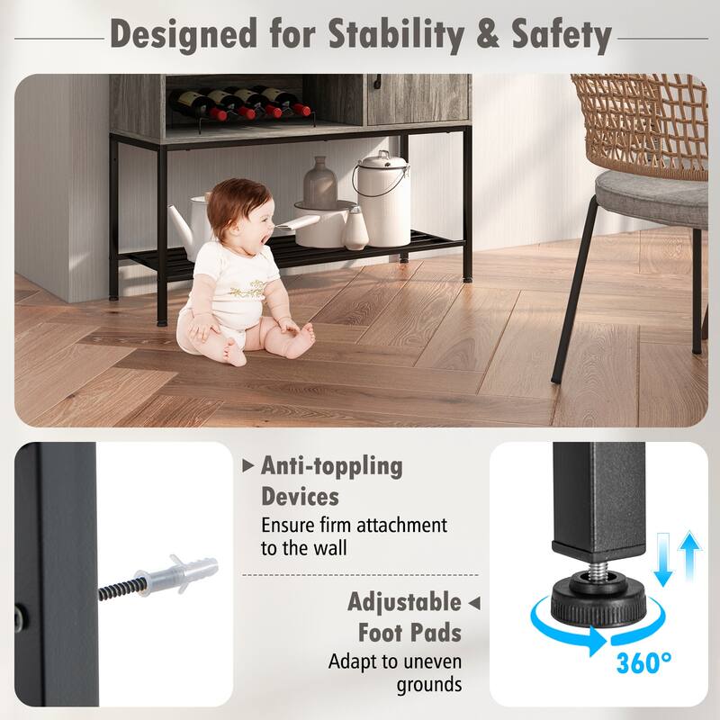 Gymax Buffet Sideboard w/ Power Outlets & USB Ports Wine Racks &