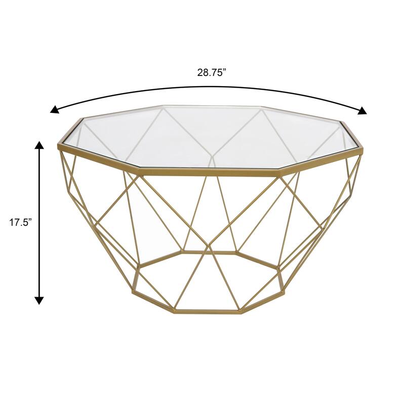 Malibu 29" Modern Octagon Center Coffee Table with Tempered Glass Table top & Sturdy Metal Geometric Base for Living Room Office