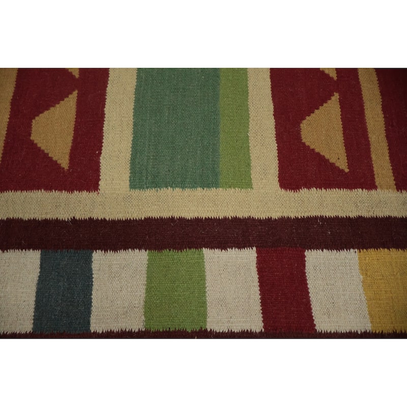 Hand Woven Oriental 100% Wool Carpet Southwestern Tribal Green Kilim Area Rug - 13' 0'' X 9' 9''