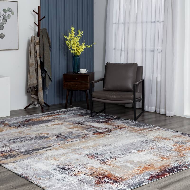 Abstract Grey/Gold Area Rug