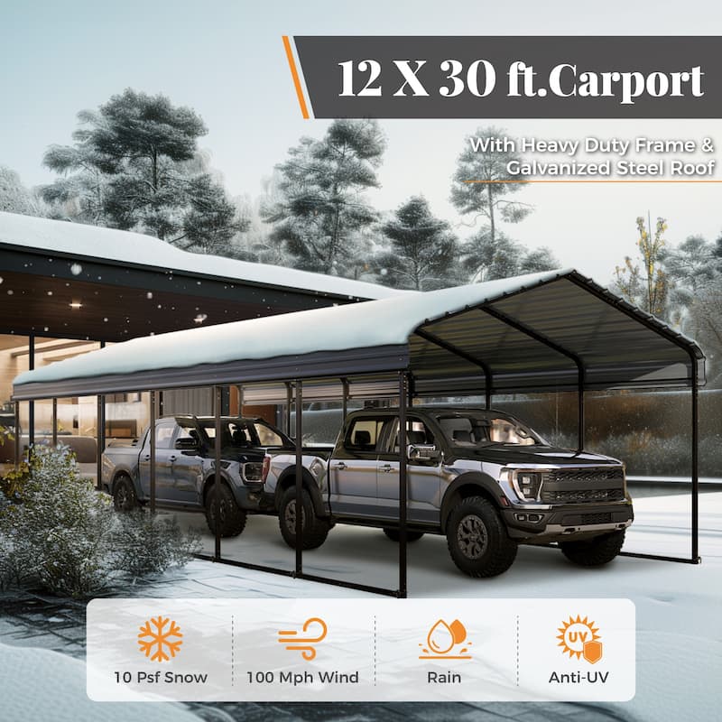 MAISON ARTS Heavy Duty Metal Carport with Galvanized Steel Roof for Cars, Boats, and Tractors