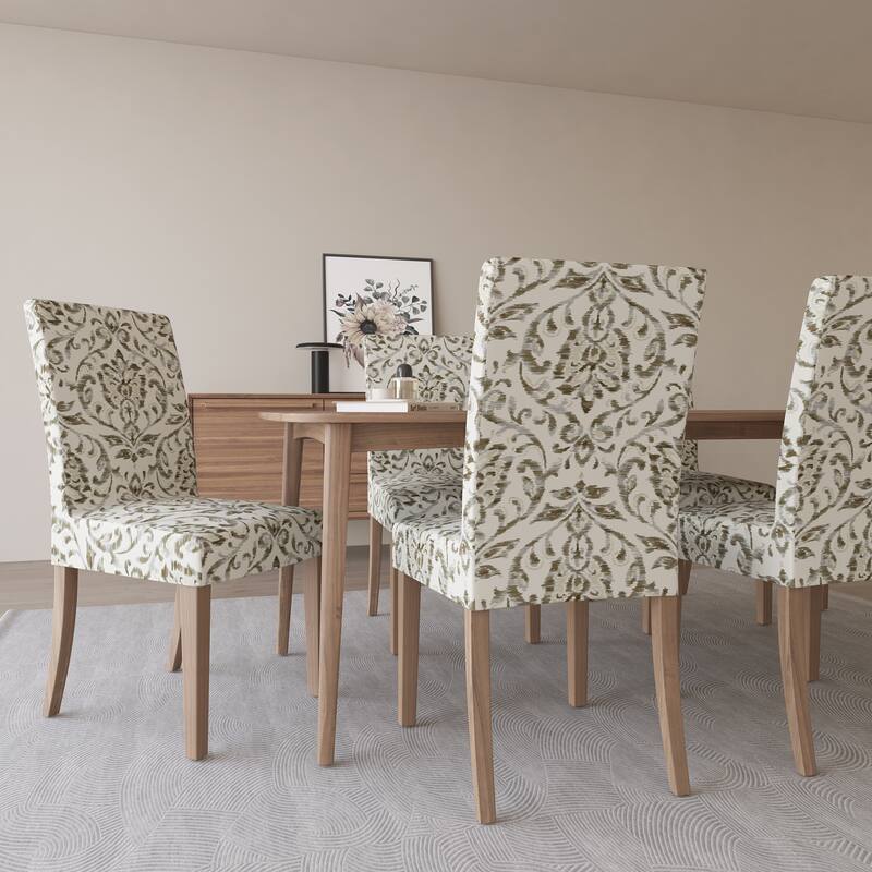 No. 918 Verity 2-pack Damask Print Stretch Fit Elastic Dining Chair Cover Pair - 28" x 39"
