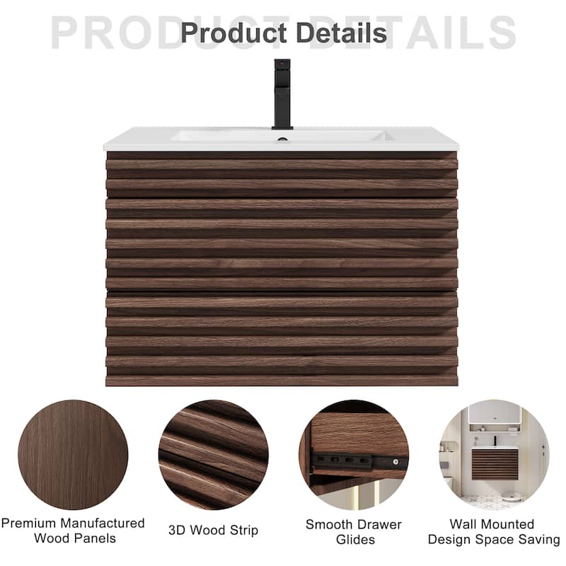 Bathroom Vanity with Drop-In Ceramic Sink Wall-Mounted Storage Cabinet